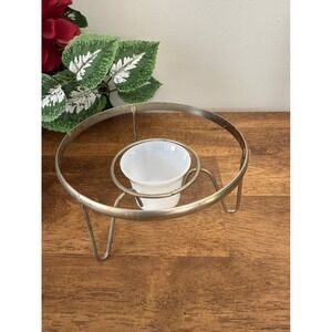 Vintage Fire-King White Milk Glass Candle Warmer with Metal Stand